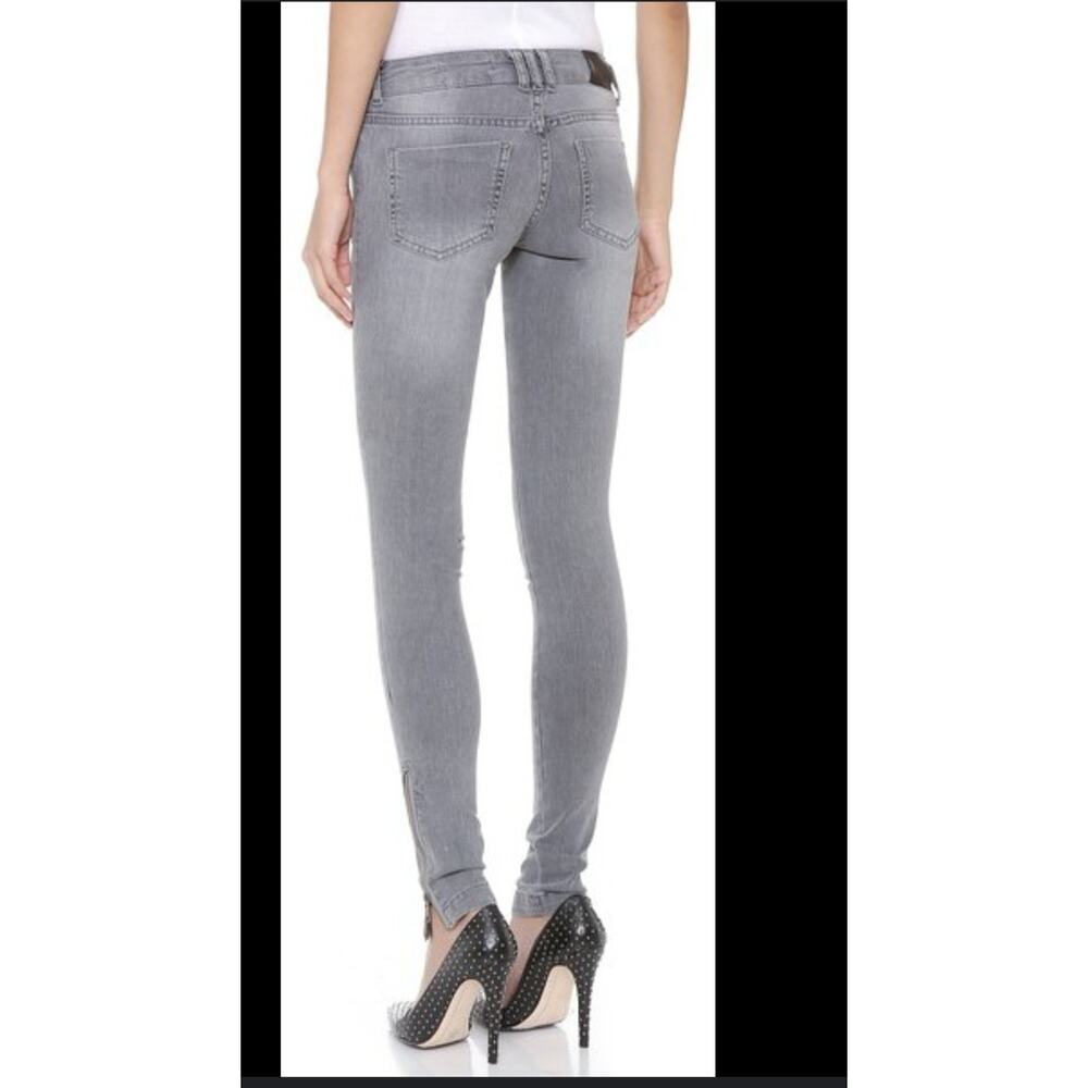 Anine Bing Double Zip Skinny Gray Distressed Jeans Size: 24